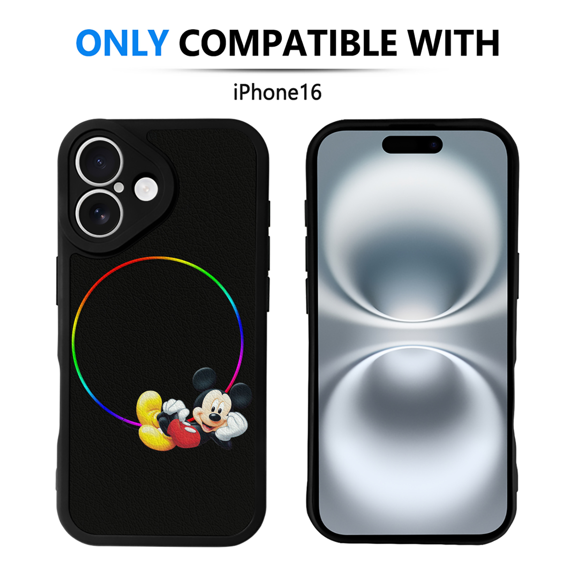 （画像用） ミッキーマウス Mickey Mouse 【iPhone 16シリーズ対応】シリコンスマホケース（レザー調） 材質：シリコン